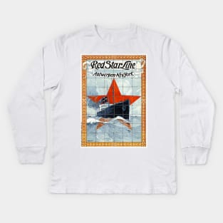 Vintage Travel Poster Belgium Red Star Line Kids Long Sleeve T-Shirt